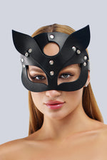 Freya Black Leather Cat Mask